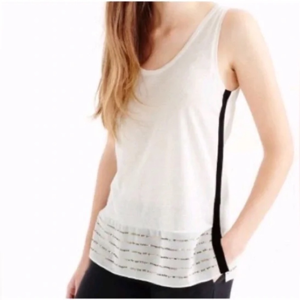 FREE* J. Crew Embellished Beaded Silk Hem Tank Top Off White